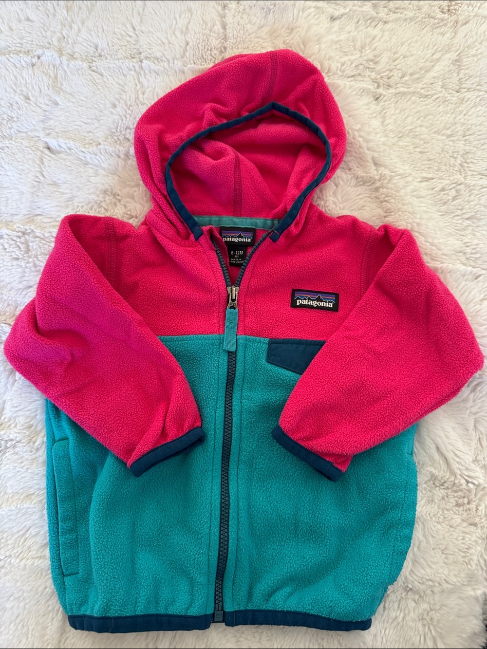 Patagonia Kids Hooded Fleece Jacket - Hot Pink & Teal